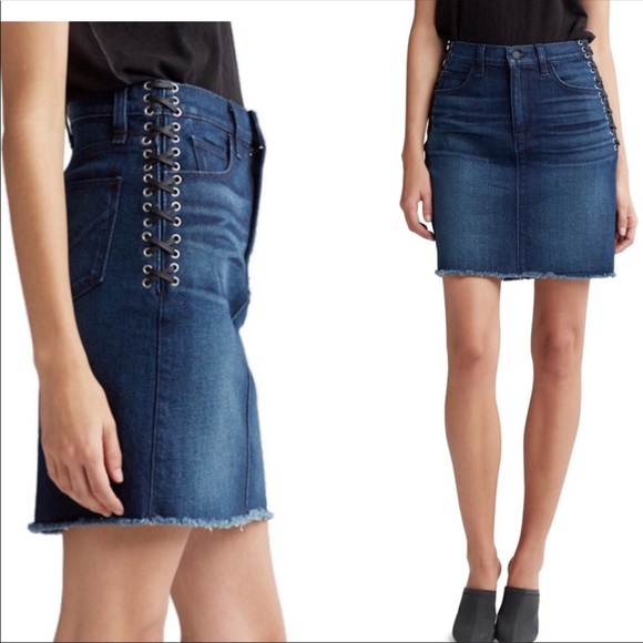 Hudson grommet laceup high rise mini denim skirt - Picture 1 of 5